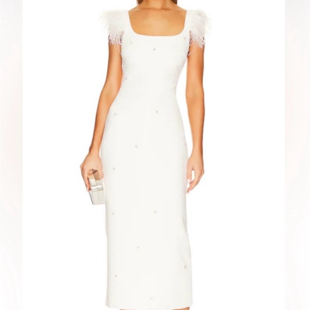 Likely White Feather-Trimmed Dress sz 6 (flawed)